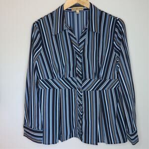 Notations Vintage Striped Blue Button Down Shirt L Y2K Indie
